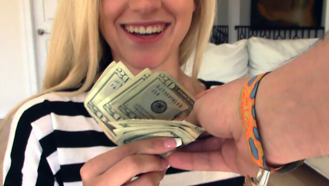 Close-Up Of A Young Blonde Teen Getting Paid In Cash For Sex